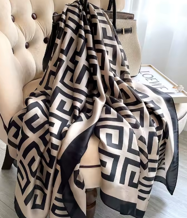 🖤 Luxe Geometric Silk Scarf – Timeless Elegance! ✨