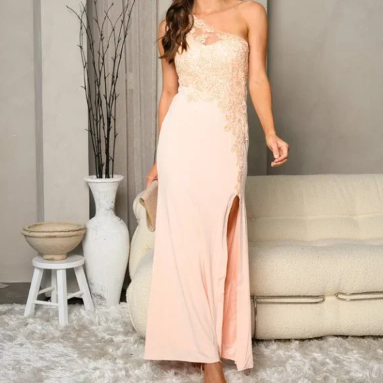 Blush Radiance One-Shoulder Gown