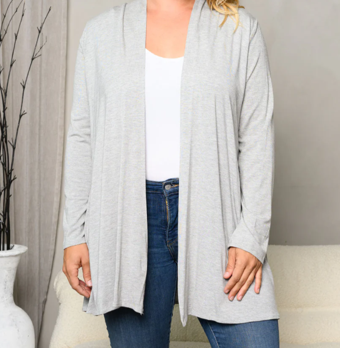 Lightweight Open Front Cardigan – Heather Gray