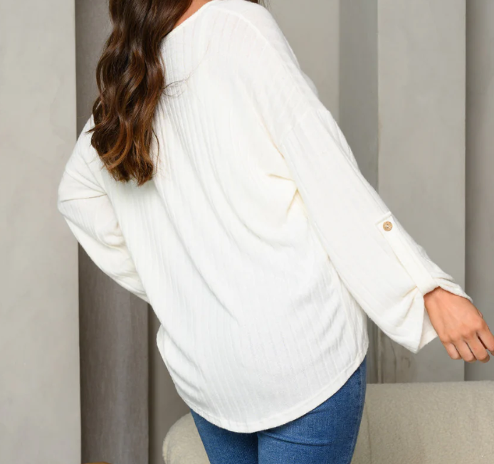Cozy Ribbed Long Sleeve Top - Ivory
