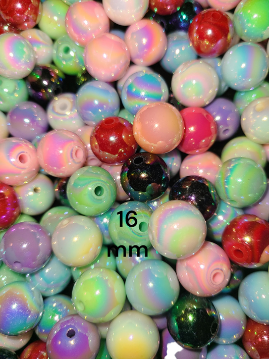 16mm Acrylic Straight Hole Round Beads Mixed Color