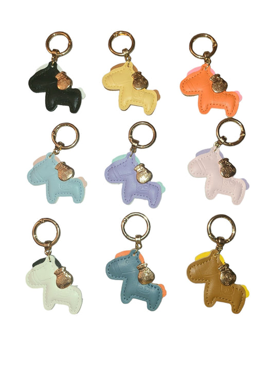 Faux Leather Keychain Small Horse with Money Pendant