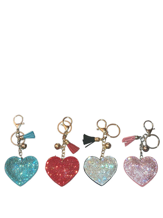 Sparkling Heart Keychain with Tassel - Available in 4 Colors