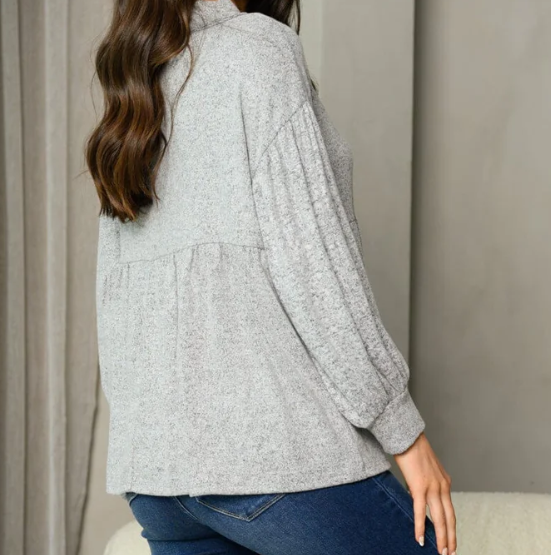 Brushed Babydoll Long Sleeve Top – Heather Gray